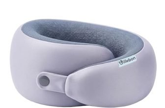 Billebon Memory Foam Neck Pillow with Cooling Gel, Snake Shape Travel Pillow with Snap Button, Neck Rest for Travelling & Flight Travel, Ergonomic Support for Comfort & Pain Relief (Grey)
