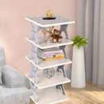 Zureni Stackable Shoe Rack 5-Tier Foldable and Adjustable Footwear Organizer Portable & Expandable Storage Shelf for Home Slippers & Sandals (Pack of 1, White)