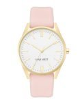 Nine West Women’s Analog Watch, Gold-Tone and Pink Strap, Vegan Leather Strap, Japanese Quartz Movement, Second Hand Feature, 40mm Case