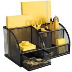 YAJNAS Metal Stationery Items Organizer for Office and Home Table Top Pen Pencil Holder | Desk Organiser Or Study, Makeup, Remote, Kitchen (7 Compartment)