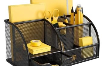 YAJNAS Metal Stationery Items Organizer for Office and Home Table Top Pen Pencil Holder | Desk Organiser Or Study, Makeup, Remote, Kitchen (7 Compartment)