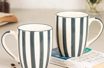 The Earth Store Grey Stripe Coffee Mug – 420ml Each Capacity, Microwave and Dishwasher Safe, Ceramic Coffee Mugs Set of 2 for Every Occasion