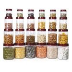 MILTON Hexa Airtight Containers for Kitchen Storage Food Grade Plastic, Stackable and Transparent Organizer Jars, Set Of 24 (6 x 270ml, 6 x 665ml, 6 x 1.24L, 6 X1.85L) Tea, Coffee, Sugar, Dry Fruits