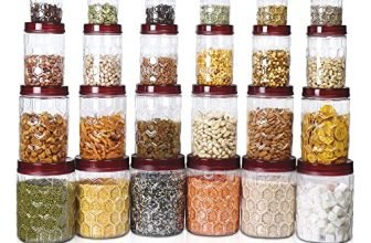 MILTON Hexa Airtight Containers for Kitchen Storage Food Grade Plastic, Stackable and Transparent Organizer Jars, Set Of 24 (6 x 270ml, 6 x 665ml, 6 x 1.24L, 6 X1.85L) Tea, Coffee, Sugar, Dry Fruits