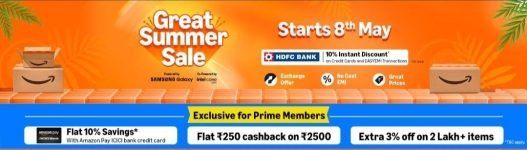 Upcoming | Amazon Great Summer Sale Starts On 8th May.Bank Offer | Flat 10% Instant Discount With HDFC Credit Card.