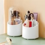 House of Vipa 360° Rotating Makeup Brush Holder, Cosmetic Brush Storage Box, Dressing Table Makeup Organizer, Makeup Pouch for Efficiently Storing Brushes (Classic White Color)
