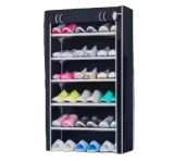 Hexzone Compact 6-Layer Shoe Rack Stand With Plastic Pipe Construction Dust Proof Cover For Home Use Black