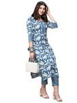 ANNI DESIGNER Women’s Cotton Blend Printed Straight Kurta with Pant (Pustak Blue-Nw_M_White/Blue_Medium)