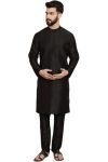 SKAVIJ Men’s Art Silk Solid Kurta Pyjama Set Festive Woven Design 2-Piece Ethnic Dress (KP055black_Black_L)