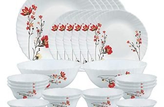 Larah By Borosil Chrys Red Opalware Dinner Set, 28 Pcs, White