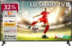 LG LR600 80 cm (32 inch) HD Ready LED Smart WebOS TV with Alpha5 Gen 6 AI Processor 150+ Free LG Channels AI Functions AI Sound (Virtual Surround 5.1 Up-mix) HDR 10 Magic Remote Compatible 60Hz Refresh Rate FTA Satellite Connectivity Wi-Fi Built-In(32LR600B6LC)