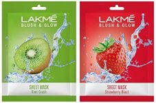 Lakmé Blush & Glow Kiwi Sheet Mask, 20 Ml & Blush & Glow Strawberry Sheet Mask, 20 Ml