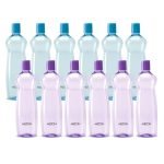 MILTON Pacific 1000 Water Bottle 1 Litre each, set of 12, Purple and Sky Blue I PET Food Grade I BPA Free, Leak Proof I Wide Mouth, Easy To Clean I Fridge Bottles for Home, Office, Gym