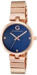 Giordano Analog Watch for Women with Blue Crystal Studded Dial, Rose Gold Case and Unique Designed Metal Strap Ladies Wrist Watch