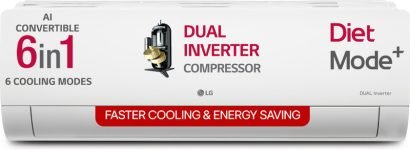 LG 2025 Model 1.5 Ton 5 Star Split Dual Inverter with Faster Cooling and Energy Saving, AI Convertible 6-in-1 Cooling, 4 Way Air Swing, VIRAAT Mode and Diet Mode Plus AC(US-Q19YNZE3, White)