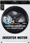 Haier 7 kg AI with Inverter Motor,Puristeam and Refresh Function, Anti Bacterial Technology, Super Drum 525mm with Custom Wash Programs Fully Automatic Front Load Washing Machine Black, White(HW70-IM12929)