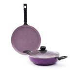 Wonderchef Valencia Plus Non-Stick Cookware 3 Piece Set | Kadhai, Glass Lid, Dosa Tawa | Cool Touch Bakelite Handles | Pure Grade Aluminium| Pfoa Free| 1 Year Warranty | Purple