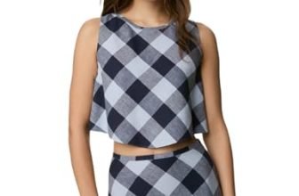 Marks & Spencer Linen Rich Checked Crop Top
