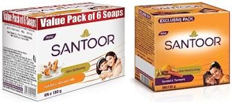 Santoor Sandal & Almond Milk Soap, 150 G (Pack Of 6) And Sandal & Turmeric Soap For Total Skin Care, 125G (Pack Of 8)
