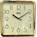 Ajanta Designer Plastic Small Square Battery Operated Wall Clock With Large Numbers (23.9 X 23.9 X 3.2 Cm, Quartz, Gold)