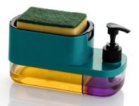 MARKWELL Plastic 3 in 1 Dish Soap Liquid Pump Dispenser Sponge Holder for Sink Countertop Kitchen Bathroom Multi-Color