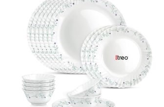 Treo By Milton Opalware Aurelia Murel Dinner Set Of 18 | Serving For 6 | Microwave & Dishwasher Safe | Bone-Ash Free | Tempered Toughness | Plates & Bowls | Crockery Set For Dining & Gifting