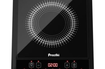 Preethi Indicook Ic124 Induction Cooktop, 2100-Watt Electric Stove With Soft Touch Buttons And Crystal Glass (Black)
