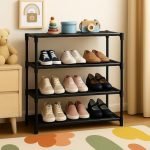 RYUGA Shoe Rack for Home Plastic, Portable Shoes Rack with Dustproof for Heels/Slippers/Boots, DIY Multi-Purpose Space Saving Shoe Storage for Home, Bedroom & Entryway (Black, 1-Door)