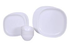 Signoraware Bpa Free Plastic Square Dinner Set | Microwave Safe | Unbreakable & Lightweight | Odor-Free | Great For Parties & Gatherings | Ideal For Regular Home Meals (Set Of 24 Pcs | White)