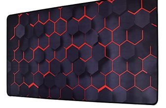 INOVERA Anti-Slip Extended Hexagons Pattern Desk Mat Gaming Rubber Stitched Mouse Pad for Laptop and Computer, 590L x 300B mm (Black, Red)