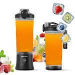 Amazon Basics Portable Hand Blender For Smoothies And Juices | Usb Rechargeable | 6 Stainless Steel Blades | 600 Ml Food Grade Jar | 1 Year Warranty | 2X2000 Mah Batteries (Black)