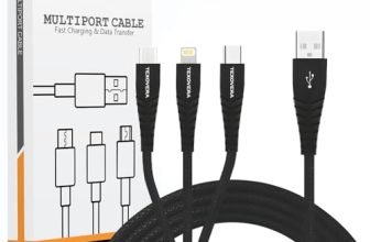 TexoVera 1.2M 3-in-1 Braided Charging Cable Micro USB iPhone Type-C Black (Not for Data Transfer)