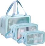 RIXTEC PVC Makeup Bag Travel Toiletries Organizer Cosmetic Bags Wash Bag Pouch for Travel Kit Toiletry Bag Portable Organizer Case Carry Pouch for Women Bathroom Set of 3 (Multi-Colors)