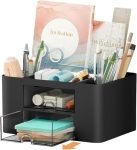 ROKTRY Black Desk Organizer with Drawers – Neat Stationery Storage – Ideal for Teachers, Students – Great Gift – Office, School, Home Organization.