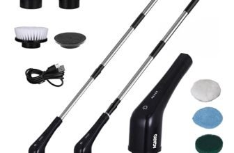 Agaro Royal Electric Spin Scrubber, Cleaning Brush Scrubber For Home, 400Rpm/Mins – 8 Replaceable Brush Heads – 90Mins Work Time,3 Adjustable Size,2 Adjustable Speeds For Bathroom,Glass, Car, Black