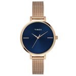 Timex Analog Watch For Women With Blue Round Dial & Rose Gold Stainless Steel Bracelet Band Water Resistant Women’S Wrist Watches – Twel155Smu07