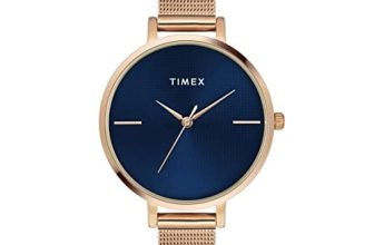 TIMEX Analog Watch for Women with Blue Round Dial & Rose Gold Stainless Steel Bracelet Band Water Resistant Women’s Wrist Watches – TWEL155SMU07