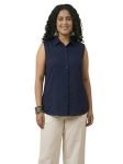 Angoori Fashion Women’s Sleeveless Button-Down Collared Shirt | Classic Fit Soft Breathable Solid Casual Top for Office, Travel, Versatile Layering Essential | Size 2XL Color Navy Blue