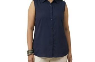 Angoori Fashion Women’s Sleeveless Button-Down Collared Shirt | Classic Fit Soft Breathable Solid Casual Top for Office, Travel, Versatile Layering Essential | Size 2XL Color Navy Blue