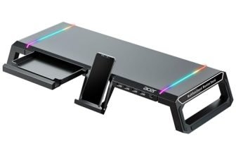 acer Ergo Multifunction Monitor & Laptop Stand Featuring RGB Lighting and a 4-Port USB Hub with Aluminum Multi Keyboard Storage Space Bar, Suitable for Both Office and Home Environments (Black)