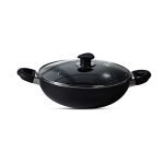 Bergner Essential Plus 5 Layer Marble Non Stick Kadai/Kadhai with Glass Lid, 26 cm, 4.5 litres, Induction Base, Food Safe (PFOA Free), Thickness 2.8mm, Black