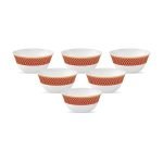 La Opala Diva Sovrana Collection Opal Glass Crockery | Vegetable Bowl 180 ml Set of 6 Regent Red | Bowls for dal & Condiments | Microwave Safe | 100% Vegetarian | Extra Strong | Super Light & White