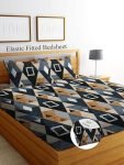 DECORUM Glace Cotton Fitted 1 Bedsheet King Size (72″x78″) | All Around Elastic | Cotton Feel | 2 Pillow Covers (17″x27″) | Fits Up to 8″ Mattress | 200-220 TC | Printed Double Bed Sheet Set