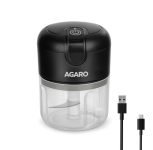 AGARO Elite Rechargeable Mini Electric Chopper, Food Grade Bowl, Stainless Steel Blades, Rechargeable, One Touch Operation, for Chopping Garlic, Ginger, Onion, Vegetable, Nuts, 250 Ml, Black