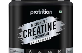 Protrition Micronized Creatine Monohydrate Powder | Unflavoured – 250g (83 Servings)| 3g of 100% Creatine Monohydrate Per Serve | Pre-workout Supplement for Athletic Performance, Power & Strength