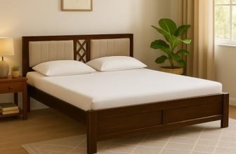EXCEL HOME Solid Sheesham Wood King Size Bed Without Box Storage | Wooden Double Bed & Upholstered Cushined Headboard for Bedroom | Rosewood, Scratch Resistant Provincial Teak Finish