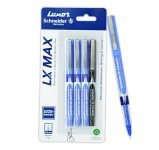 Luxor Schneider LX MAX roller ball pen, Pack of 4, 3 Blue+1 Black, Needle Tip, 0.5mm, 100% German Technology, 1000+ mtrs writing length, Waterproof Ink, Ideal for Students & Professionals