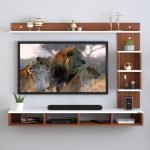 Furniture Café Wall Mounted TV Unit – Floating Entertainment Center with Storage Shelves for Set Top Box, Books & Décor – Wooden Media Console for Living Room