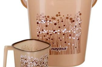 Square Ring Funk Bucket and Mug Set (1pcs Set) | 18 LTR Bucket + 1.5Ltr Mug | Bathroom Set| Strong Sturdy and Durable | Ideal for Daily Use| Bucket and Mug with Stool | Brown