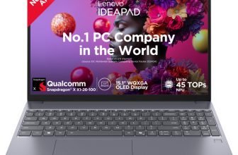 Lenovo Ideapad Slim 3 OLED with 1Yr ADP Snapdragon X – (16 GB/512 GB SSD/Windows 11 Home) 15Q8X10 Laptop(15.1 Inch, Luna Grey, 1.50 kg, With MS Office)